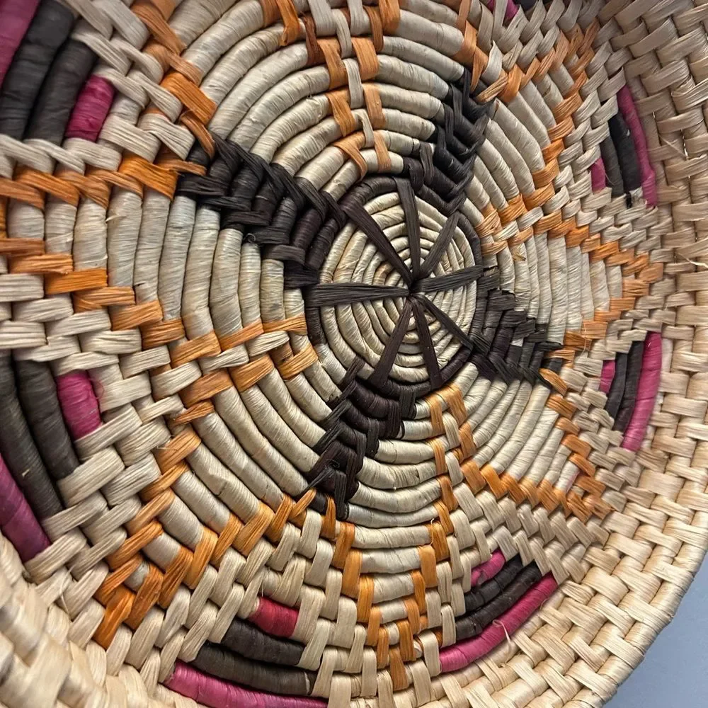 Handwoven Decorative Wall Basket - Natural, Brown, Mustard, Pink